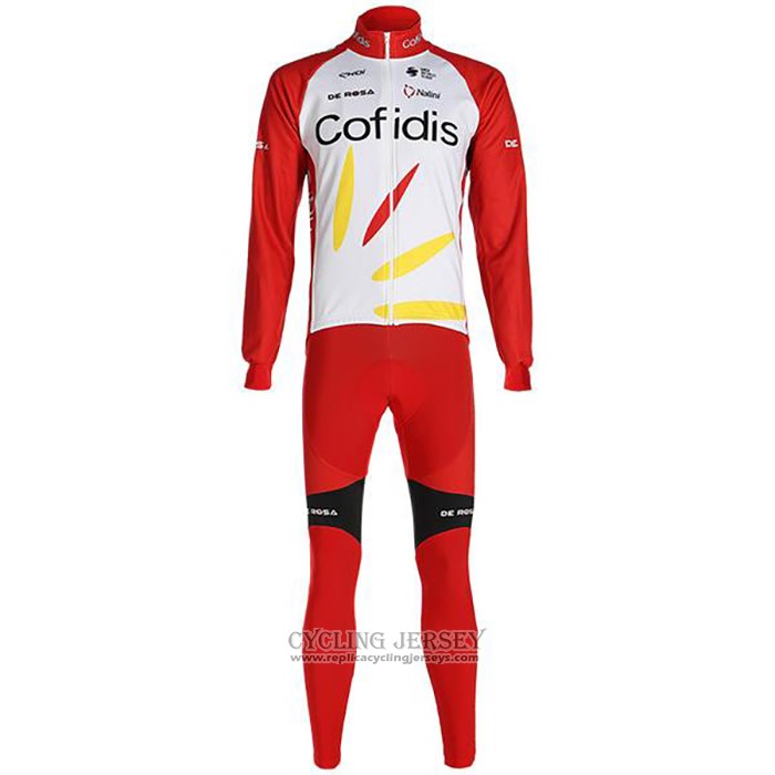 2020 Cycling Jersey Cofidis White Red Long Sleeve And Bib Tight
